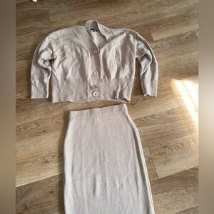 Beige Knit Pencil Skirt set - Classic Women's Skirt set